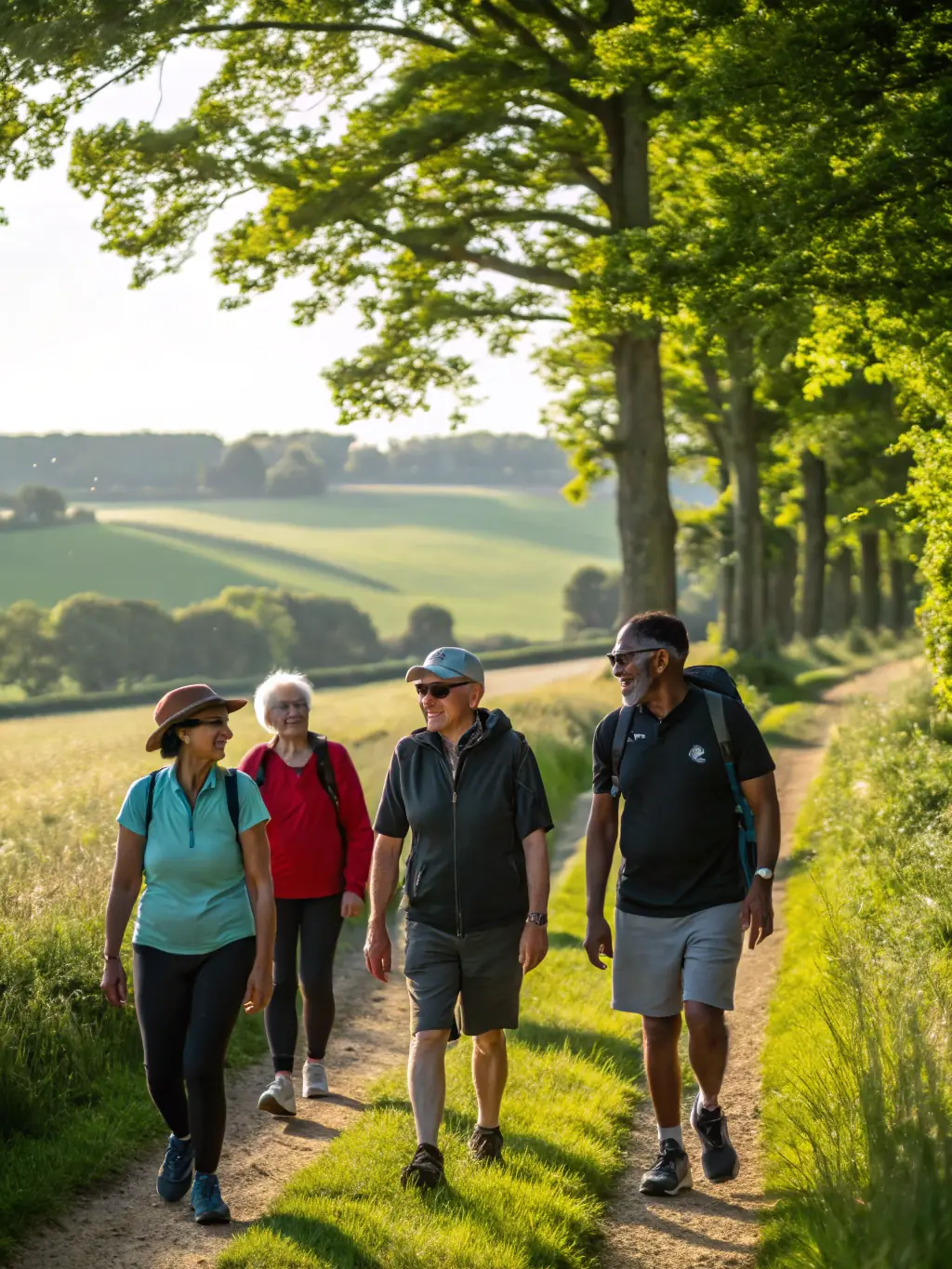 A group of diverse individuals participating in a guided hike, showcasing the social aspect and inclusivity of ALLOGNY SPORTS DETENTE ET LOISIRS.