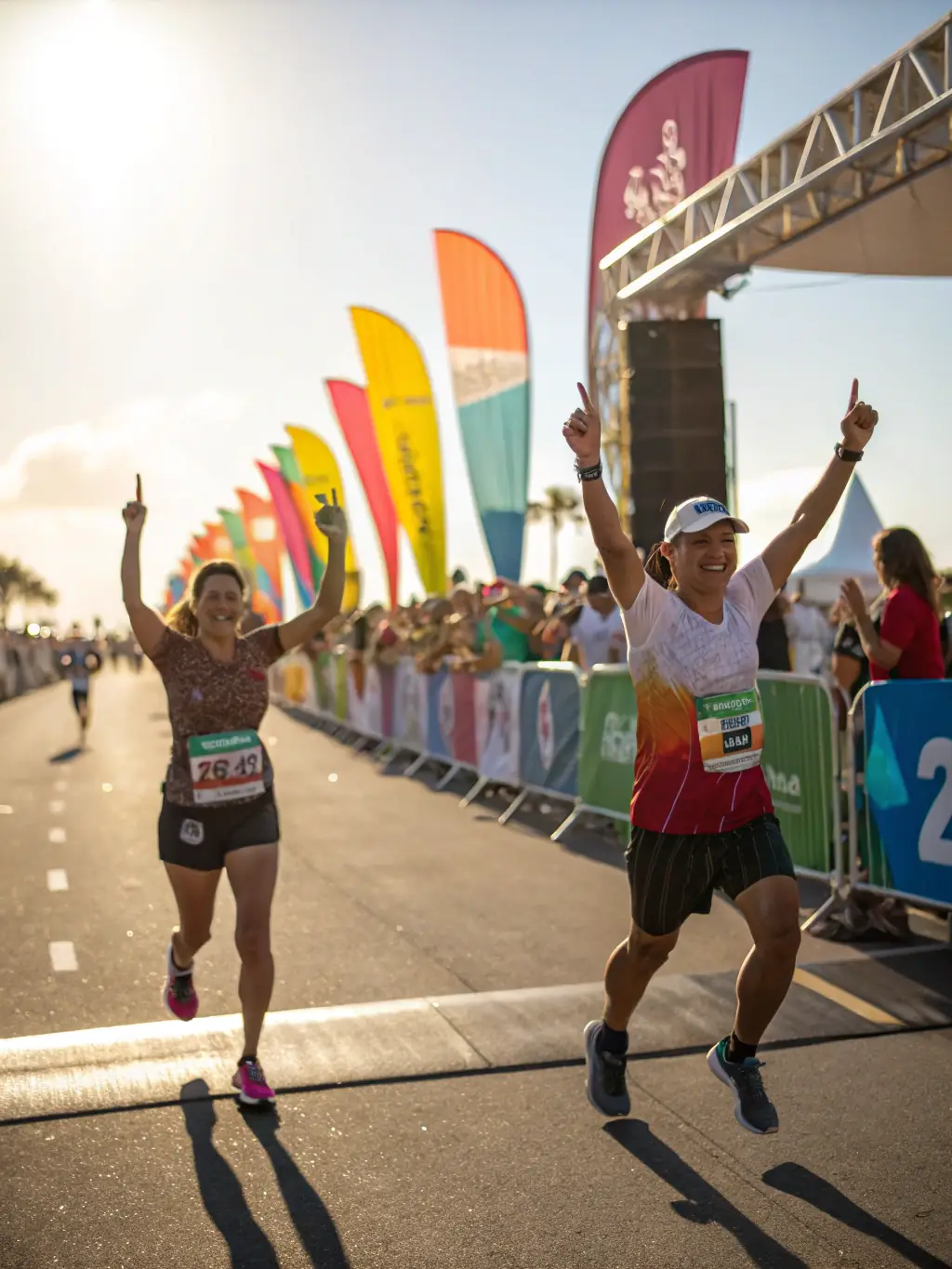 A photograph capturing the excitement of a local marathon, showcasing runners of all ages and abilities participating in the event, with spectators cheering them on.