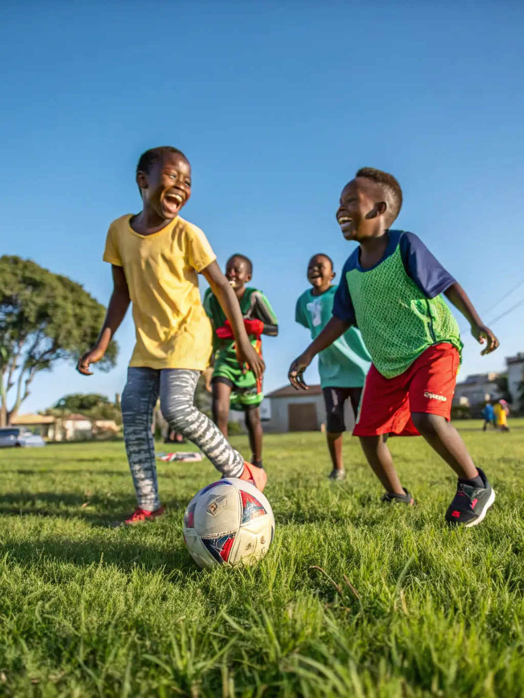 A photograph of community members of different ages laughing and interacting during a sports event organized by ALLOGNY SPORTS DETENTE ET LOISIRS, emphasizing social inclusion and community spirit.