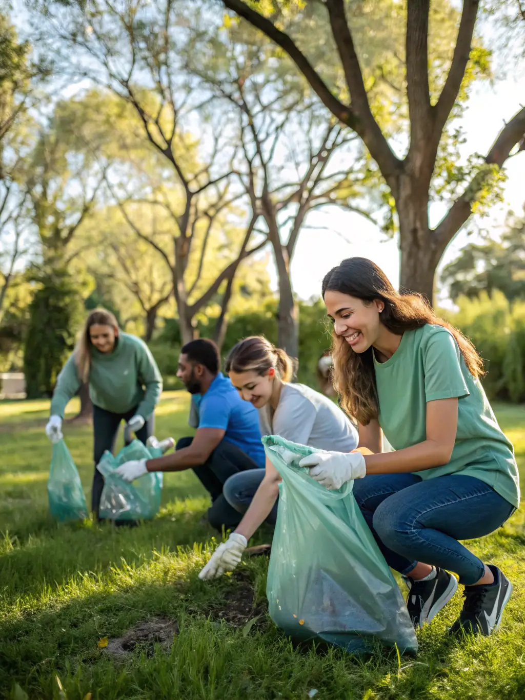 A scenic shot of participants cleaning up a trail during an environmental awareness event, highlighting the organization's commitment to preserving nature.