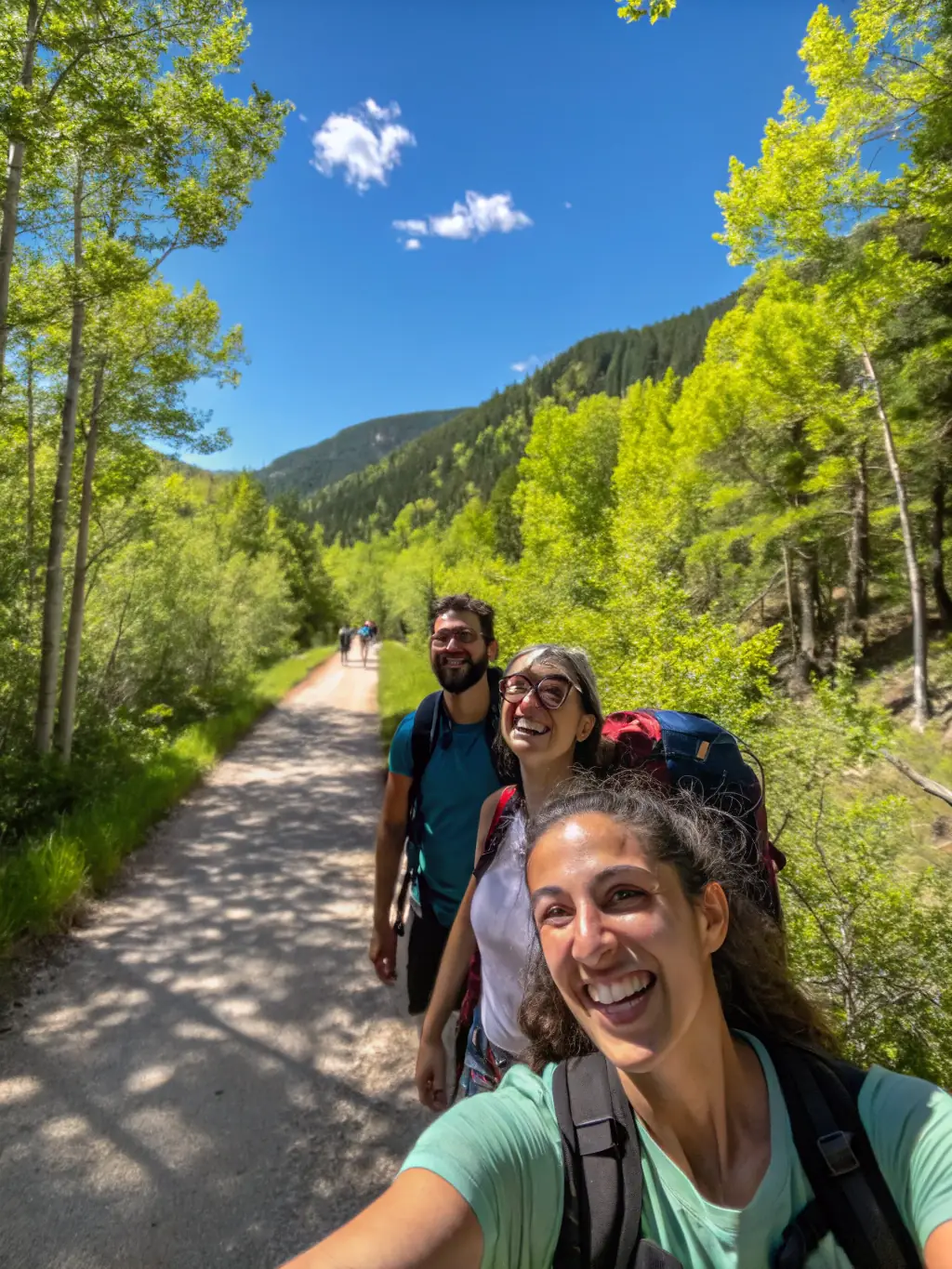 A group of diverse individuals participating in a guided hike through a lush forest, showcasing the inclusive outdoor sports program offered by ALLOGNY SPORTS DETENTE ET LOISIRS.